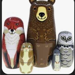 Woodland Animal Nesting Dolls Set - Brown, Red, Gray